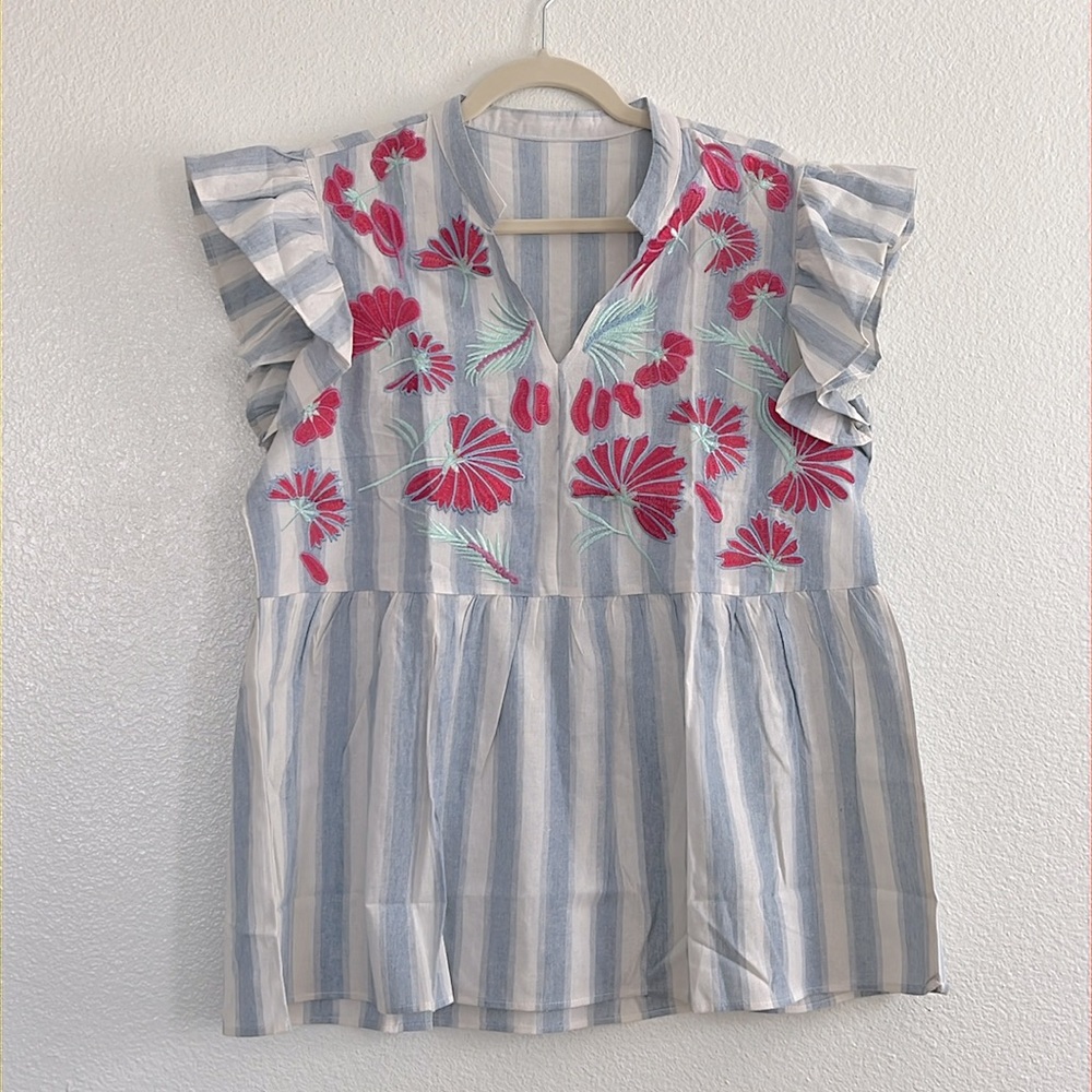 Neon embroidered striped top, size XL